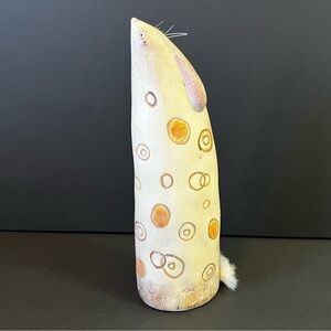 Tall Contemporary Bunny Rabbit Figurine Studio Pottery Easter Orange Brown